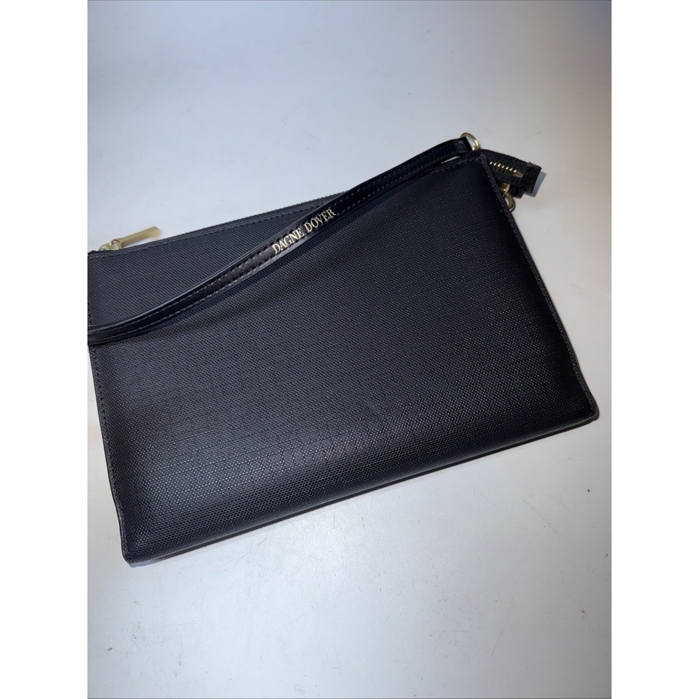 Dagne Dover Essential Convertible Clutch Wallet Black Leather Gold Hardware